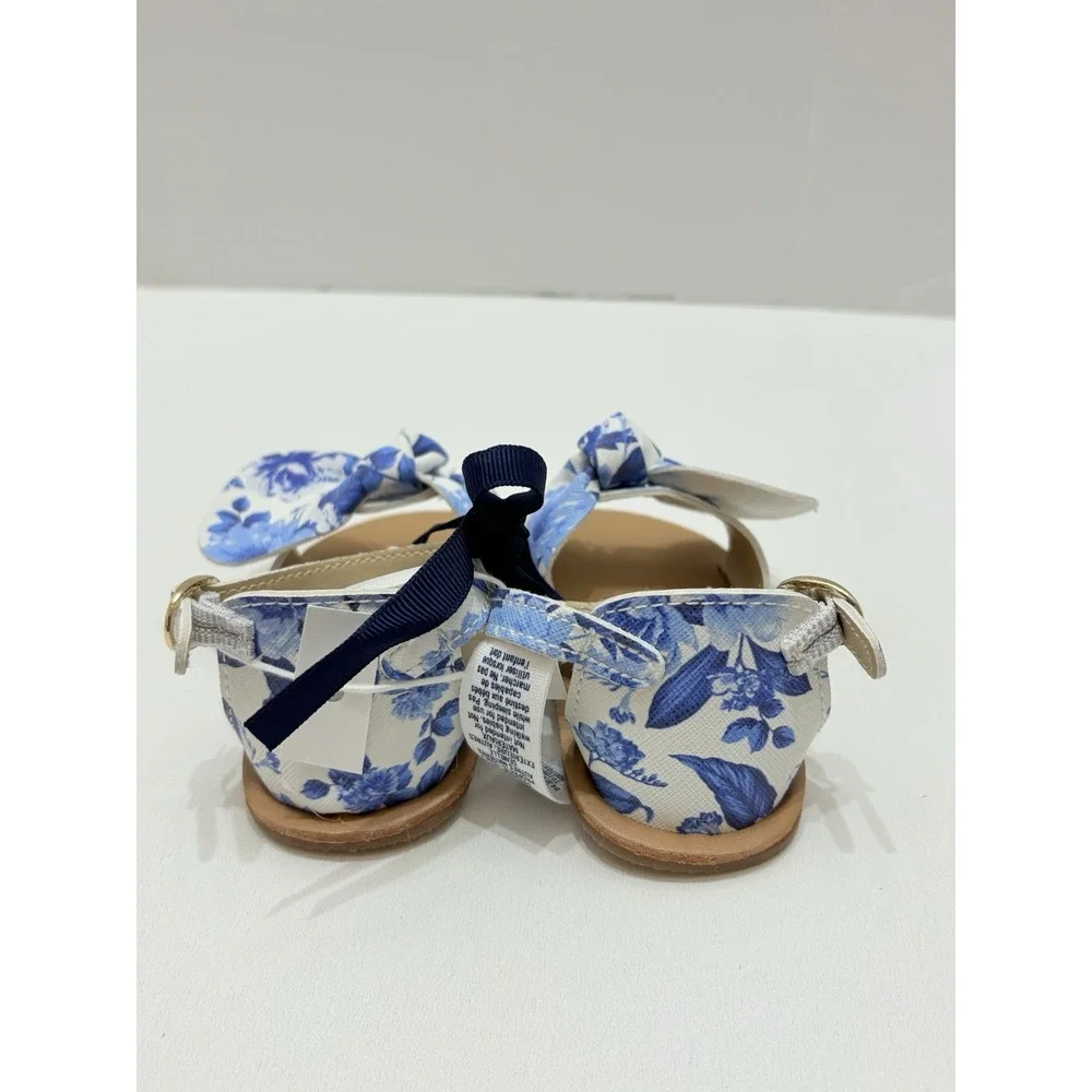 New‎ JANIE & JACK  BLUE AND WHITE FLORAL GIRLS SANDALS SIZE 3-6 MONTHS